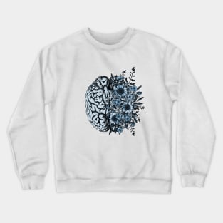 Blue Brain and flowers sunflowers, Positivity, creativity, right hemisphere brain, health, Mental Crewneck Sweatshirt